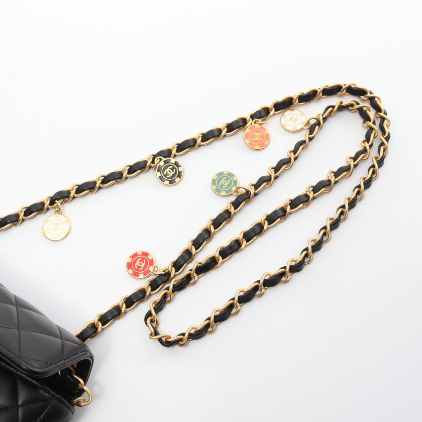 Chanel Mini Matelasse Chain Shoulder Bag Lambskin Black Gold Hardware 881960 - ShopShops