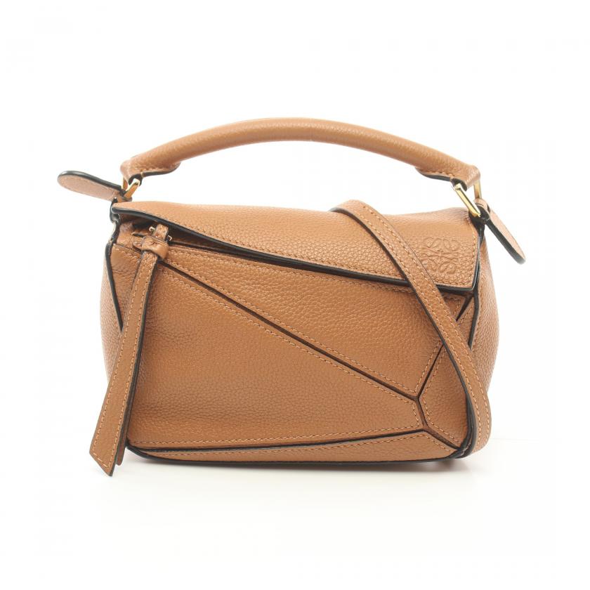 Loewe Puzzle Bag Mini Handbag Leather Light Brown 2way 885177 - ShopShops