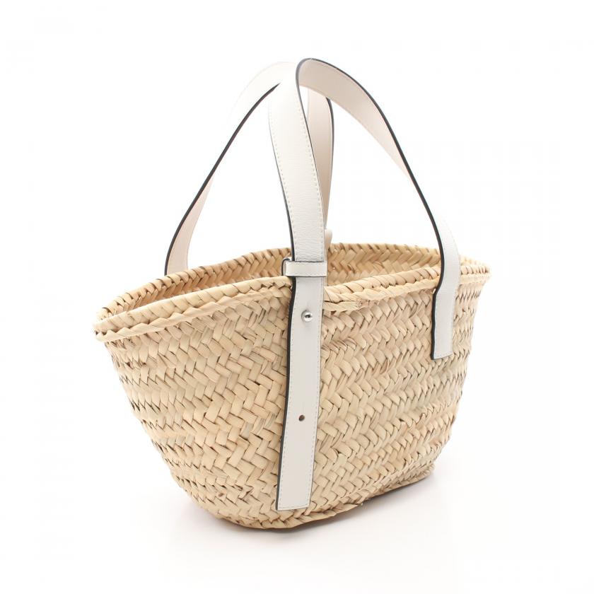 Loewe Basket Bag Small Basket Bag Handbag Raffia Leather Beige White 885331 - ShopShops