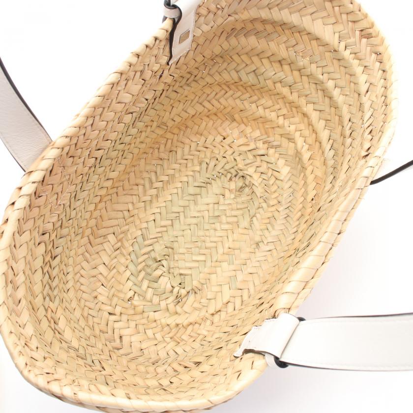 Loewe Basket Bag Small Basket Bag Handbag Raffia Leather Beige White 885331 - ShopShops