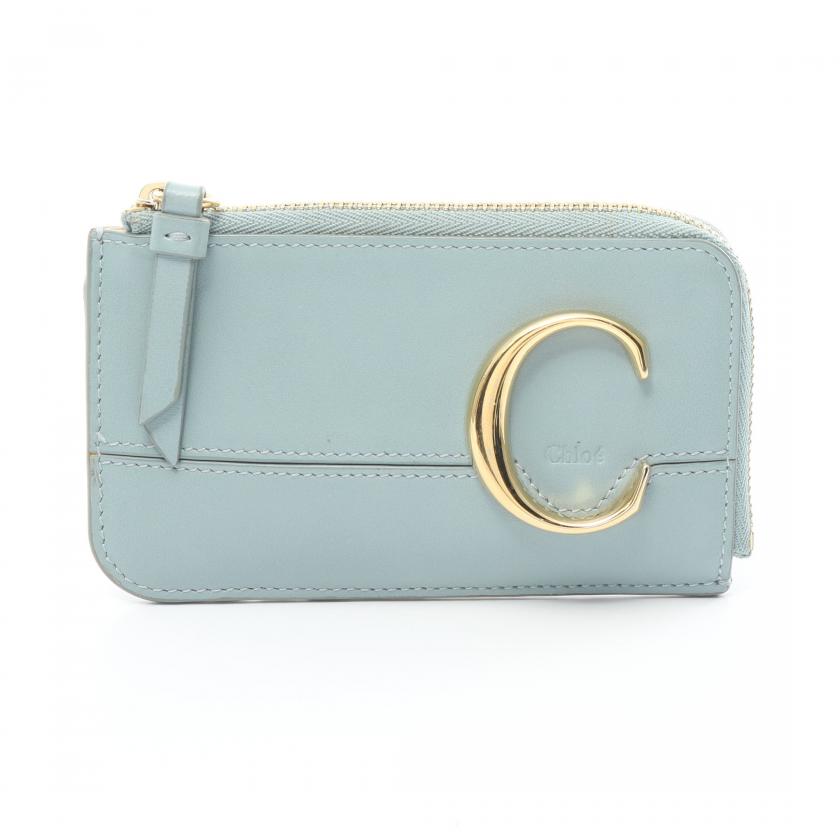 Pre-Loved Chloe C Sea Card Case Coin Purse Leather Light Blue 884733 - ShopShops
