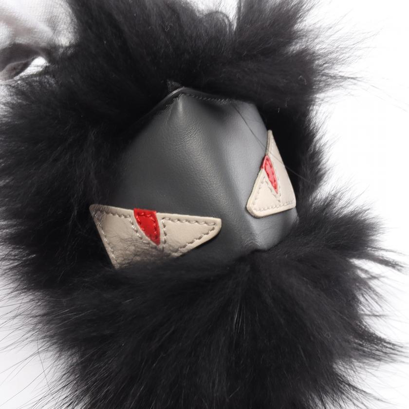 Pre-Loved Fendi Bag Bugs Monster Bag Charm Key Ring Fur Leather Black Gray 885059 - ShopShops