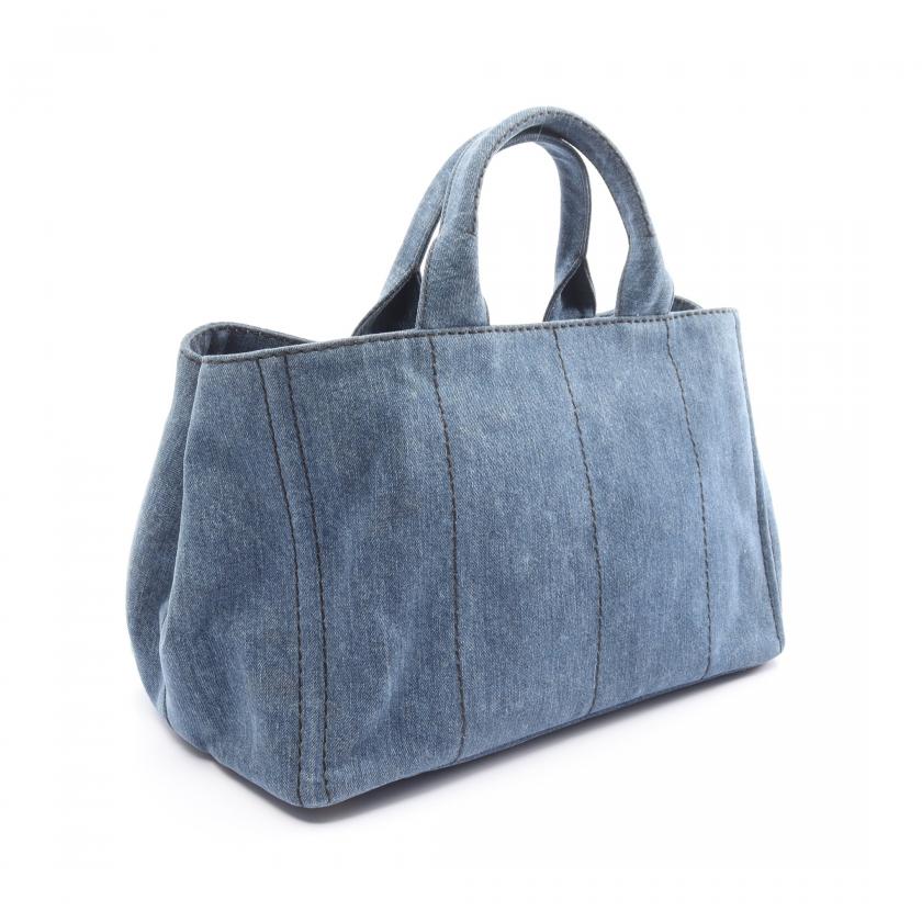 Pre-Loved Prada Canapa Kanapa Handbag Tote Bag Denim Indigo Blue 887779 - ShopShops