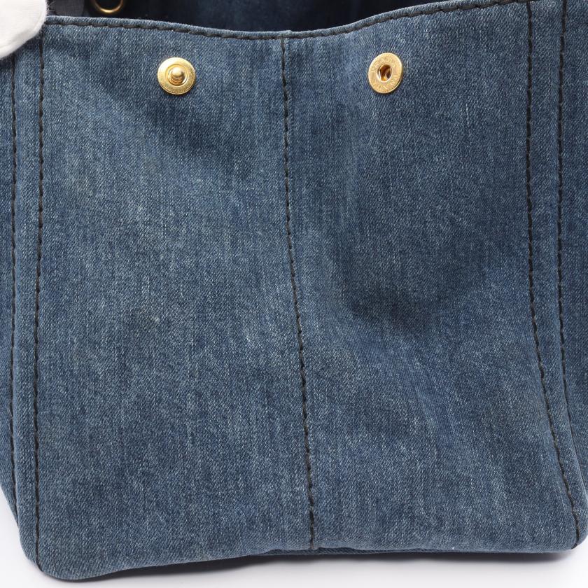 Pre-Loved Prada Canapa Kanapa Handbag Tote Bag Denim Indigo Blue 887779 - ShopShops