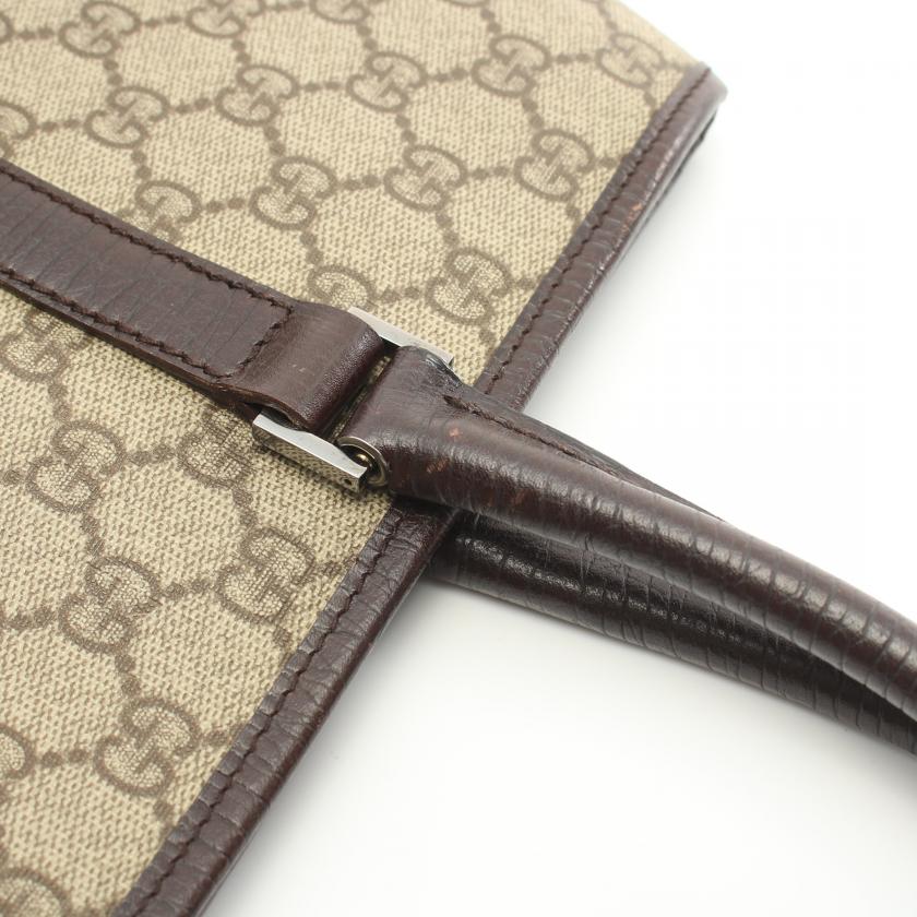 Pre-Loved Gucci GG Supreme Handbag Tote Bag Pvc Leather Beige Dark Brown 887304 - ShopShops