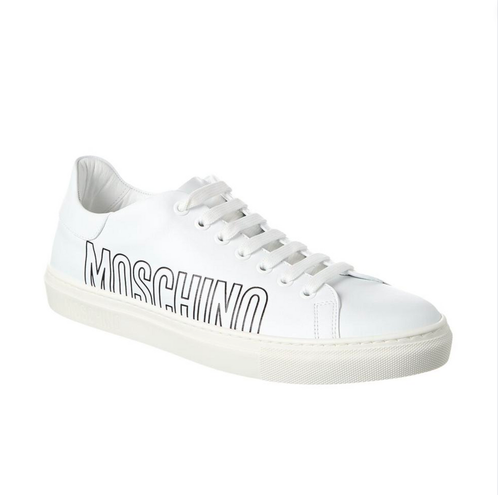 Moschino Leather Logo Sneaker White, Size 40 - ShopShops