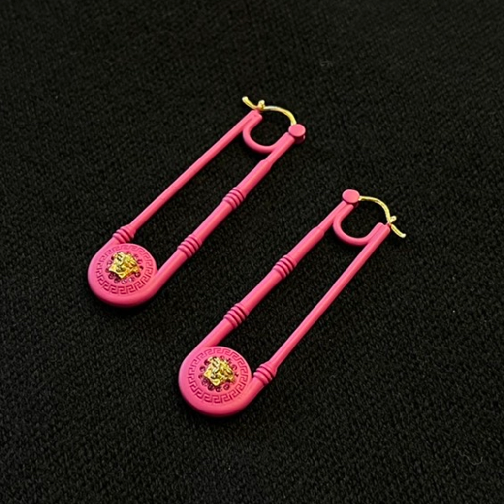 Versace Medusa-plaque Safety-pin Earrings Pink - ShopShops