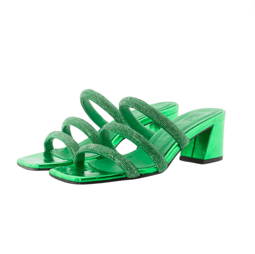 TORAL Metallic Strappy Sandals In Green - ShopShops