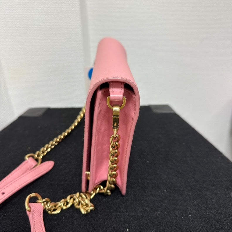 Prada Saffiano Vitello Move Leather Wallet On Chain,Pink - ShopShops