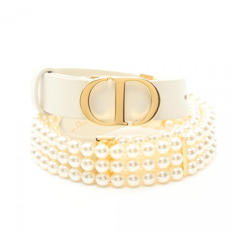 Dior Caro Belt Leather Fake Pearl Off White Gold Hardware 869406 - ShopShops