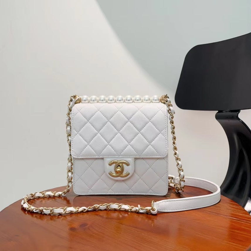 Chanel White Chic Pearls Flap Bag - ShopShops