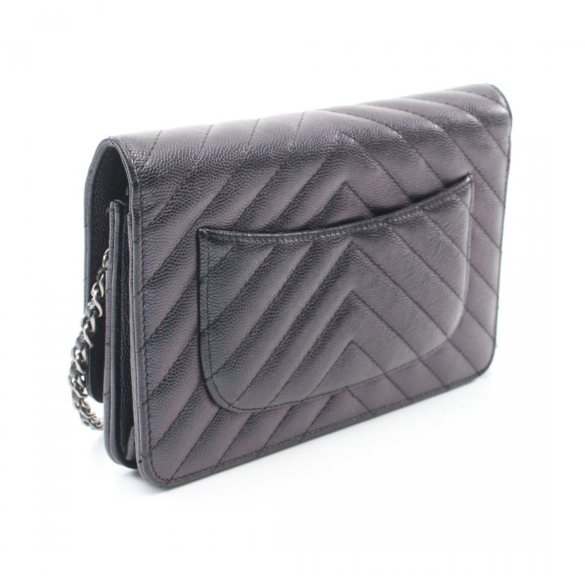Chanel V-Stitch Chain Shoulder Bag Caviar Skin Black Silver Hardware - ShopShops