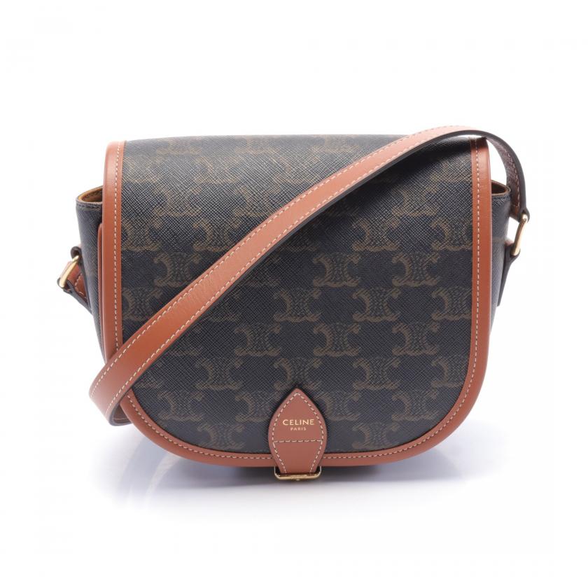 Celine Falco Medium Bag Triomphe Shoulder Bag PVC Leather Dark Brown - ShopShops