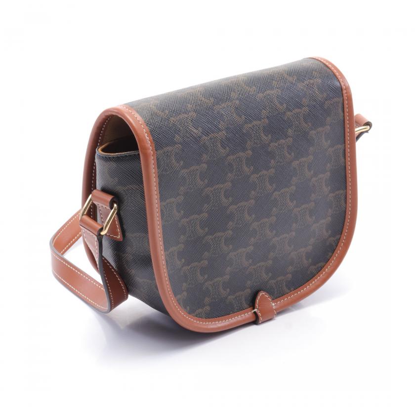 Celine Falco Medium Bag Triomphe Shoulder Bag PVC Leather Dark Brown - ShopShops