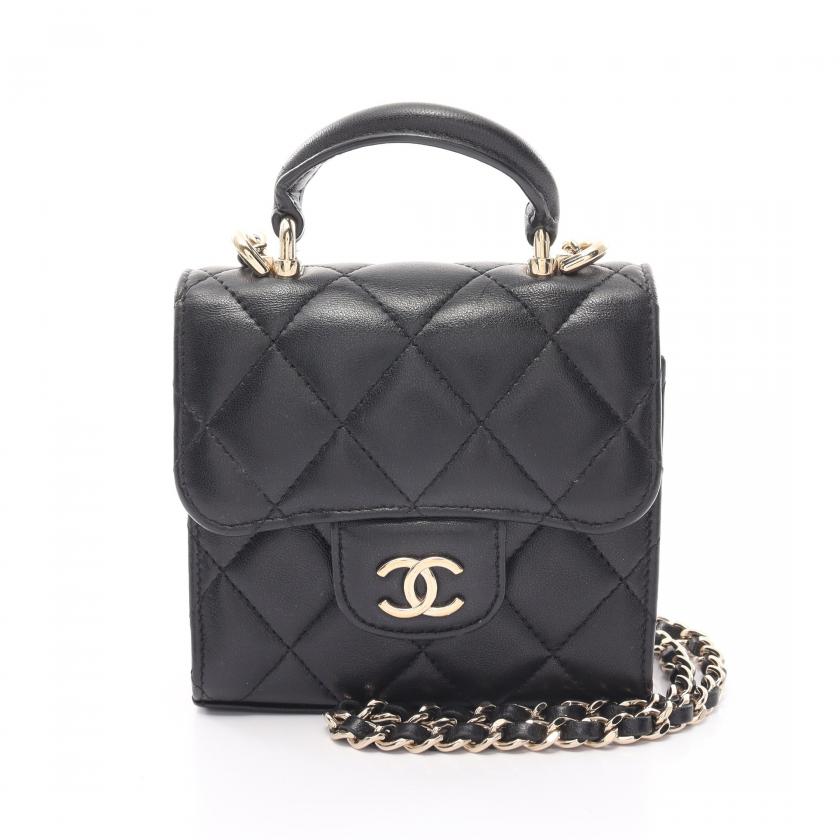 Chanel Mini Matelasse Chain Clutch Chain Shoulder Bag Lambskin Black - ShopShops