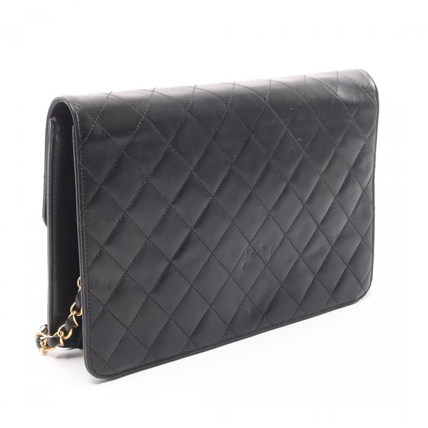 Chanel Matelasse Chain Shoulder Bag Lambskin Black Gold Hardware - ShopShops