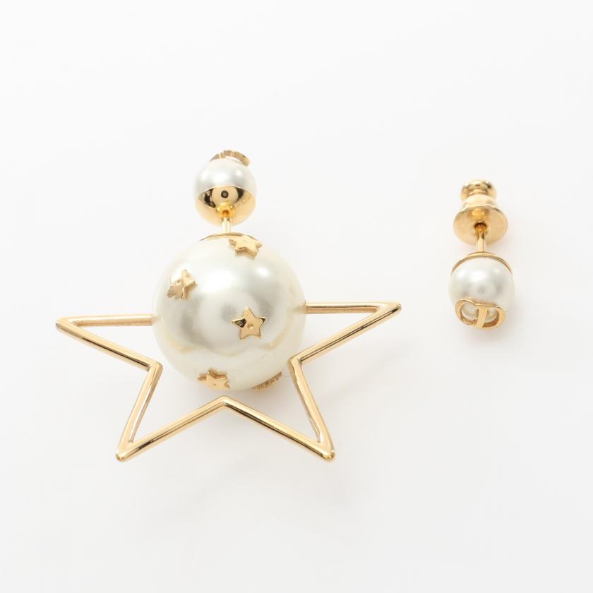 Dior Asymmetry Star Back Catch Earrings Gp Fake Pearl White 878365 - ShopShops