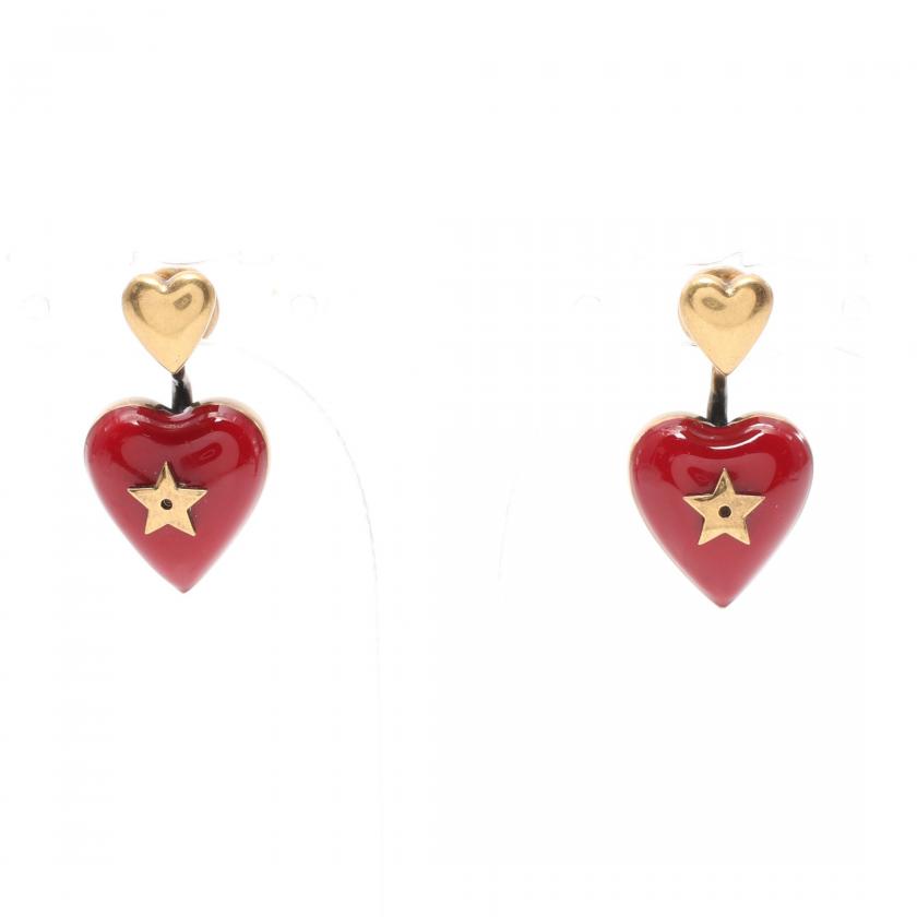 Dior Back Catch Charm Earrings Gp Gold Red 878367 - ShopShops