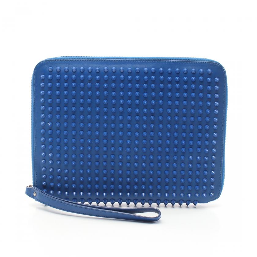 Christian Louboutin Cris Case Calf Paris Spikes Ipad Tablet Case Clutch Bag Leather Blue 872397 - ShopShops