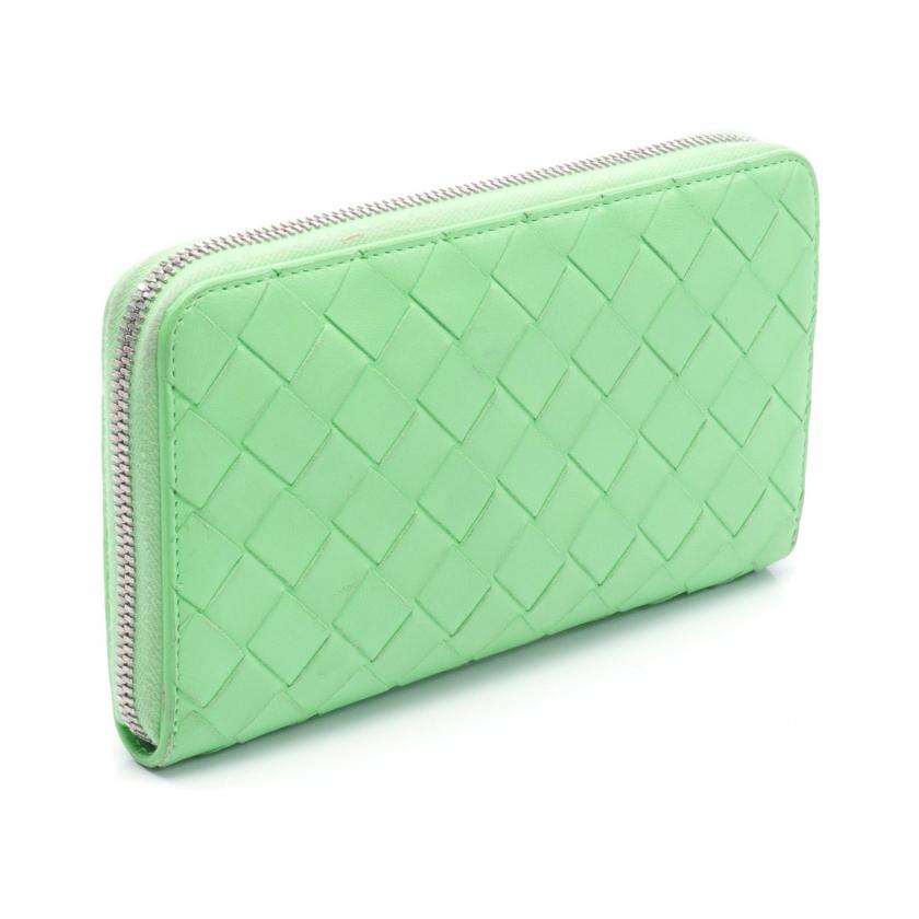 BOTTEGA VENETA Intrecciato round zipper long wallet leather yellow-green 876902 - ShopShops