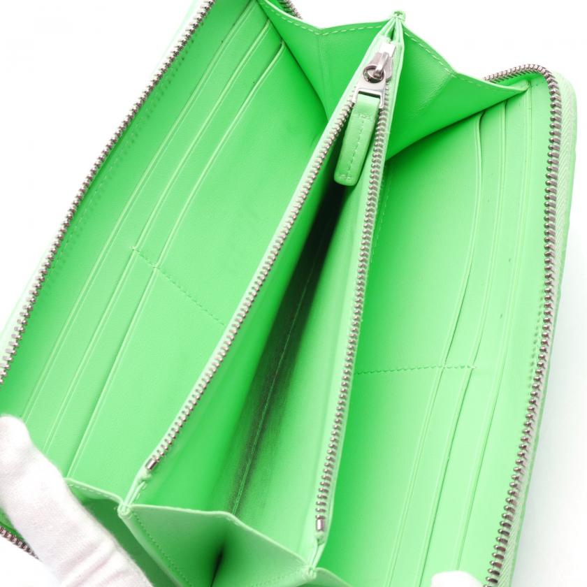 BOTTEGA VENETA Intrecciato round zipper long wallet leather yellow-green 876902 - ShopShops