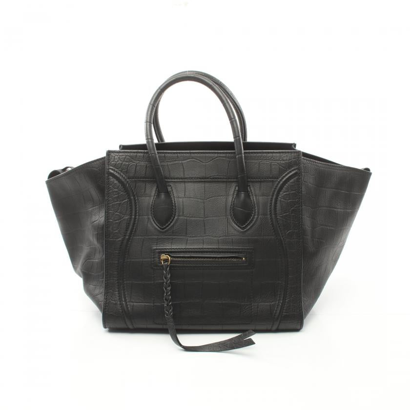 Celine Luggage Phantom Handbag Tote Bag Leather Black 879625 - ShopShops