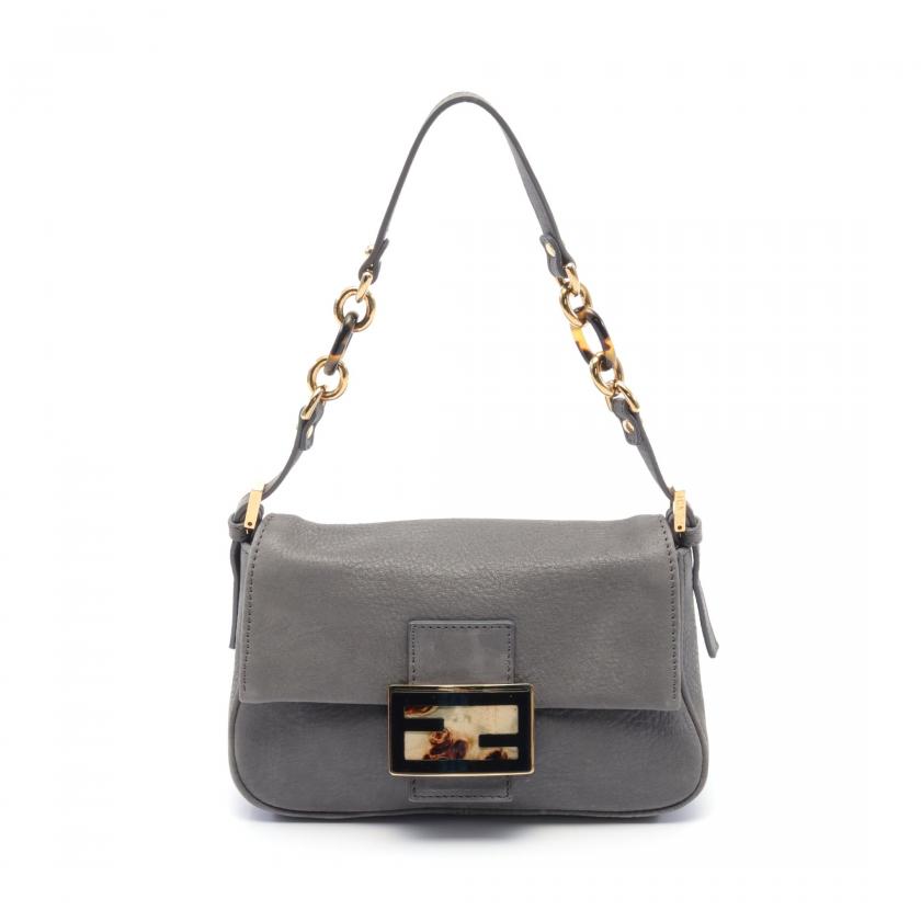 Fendi Mamma Bucket Chain Handbag Leather Gray 880336 - ShopShops