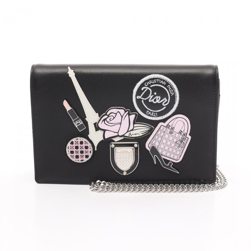 Christian Dior Diorama Diorama Chain Wallet Leather Black 880598 - ShopShops