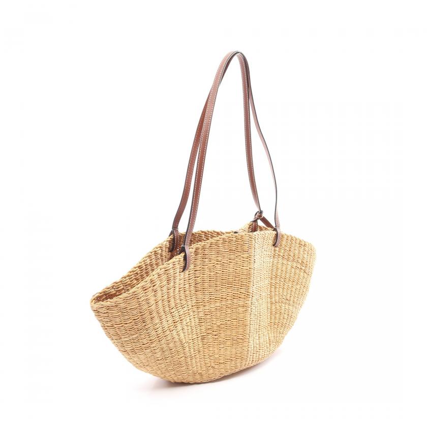Loewe Shell Basket Bag Small Basket Bag Shoulder Bag Elephant Grass Leather Beige Brown 876569 - ShopShops