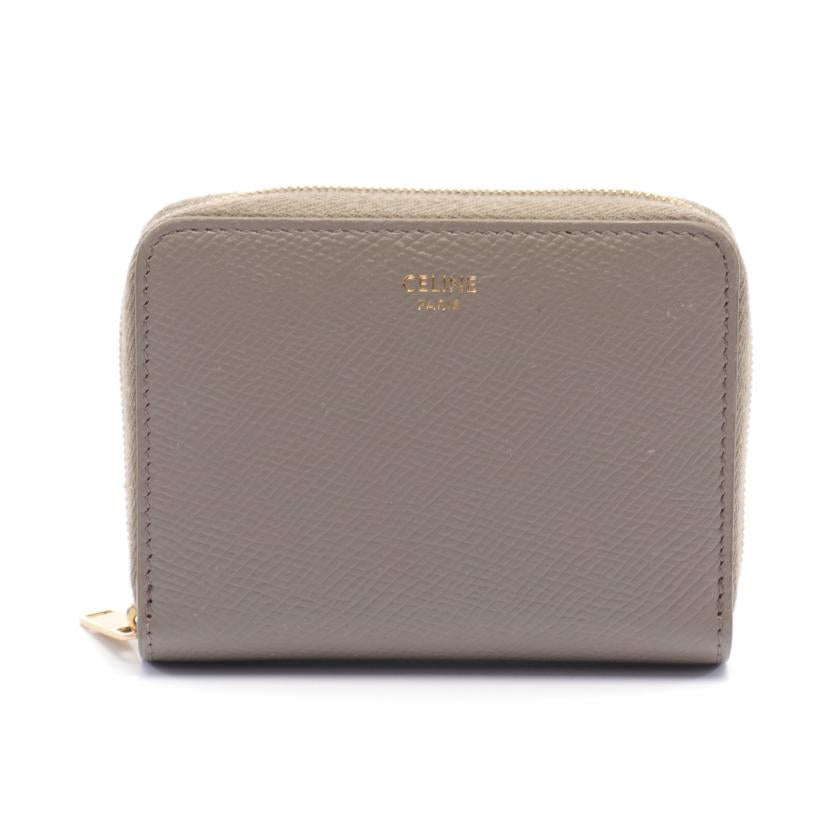 Celine Compact Zipped Wallet Round Zipper Wallet Coin Purse Leather Gray Beige 879967 - ShopShops