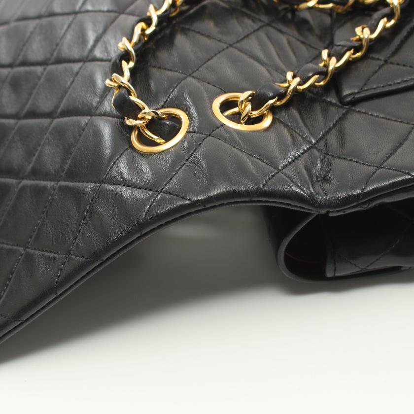 Chanel Matelasse W Flap W Chain Shoulder Bag Lambskin Black Gold Hardware - ShopShops