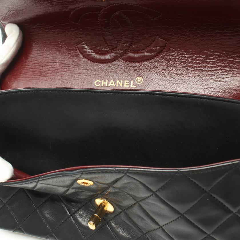 Chanel Matelasse W Flap W Chain Shoulder Bag Lambskin Black Gold Hardware - ShopShops