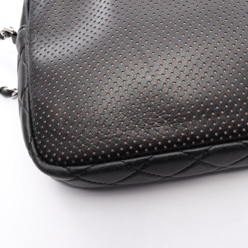 Chanel Matelasse Chain Shoulder Bag Lambskin Black Silver Hardware Punching - ShopShops