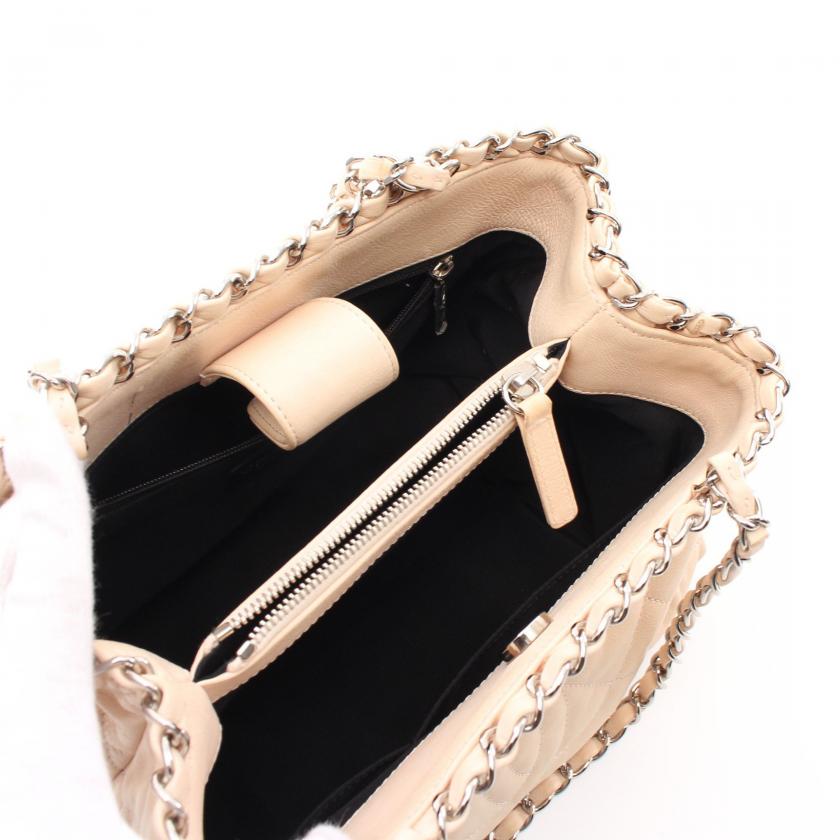 Chanel Matelasse Chain Handbag Lambskin Pink Beige Silver Hardware - ShopShops