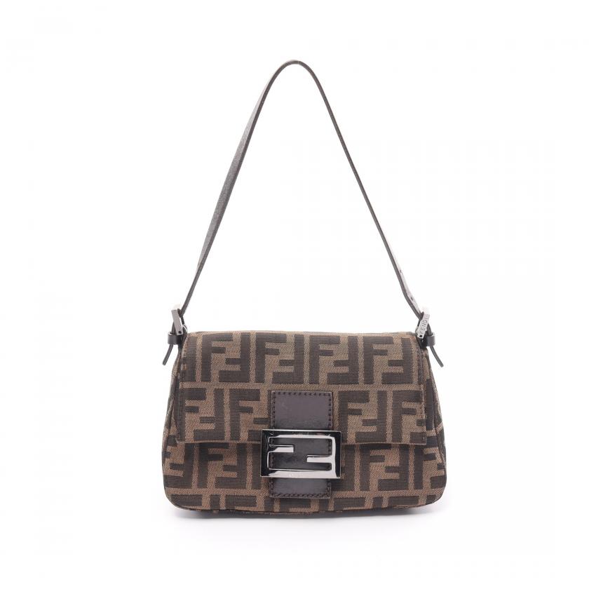 Fendi Mini Mamma Bucket Zucca Handbag Canvas Leather Dark Brown Beige - ShopShops