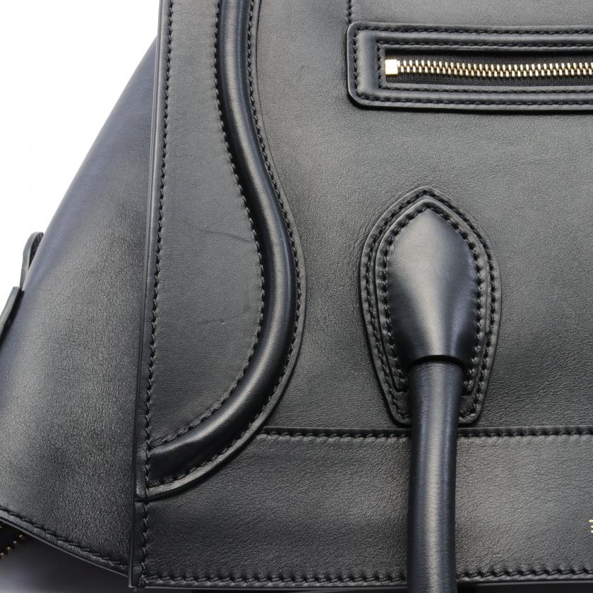 Celine Luggage Mini Shopper Handbag Leather Black 881787 - ShopShops