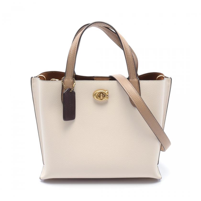 Coach Willw Willow Tote 24 Handbag Tote Bag Leather Ivory Light Brown 2way 880472 - ShopShops