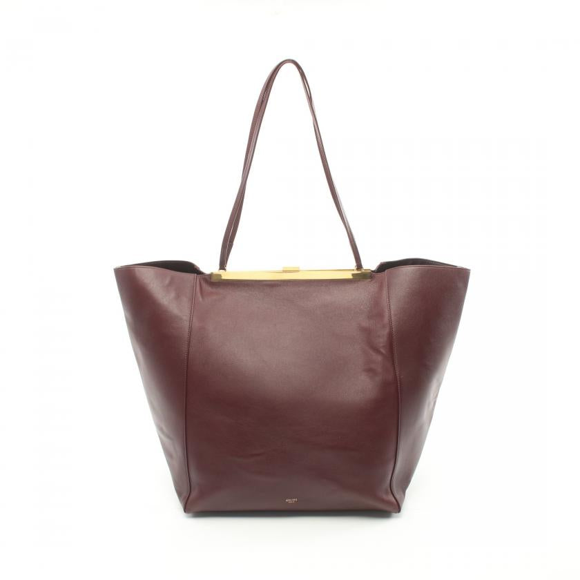 Celine Cabas Clasp Bag Shoulder Bag Tote Bag Leather Bordeaux 872769 - ShopShops