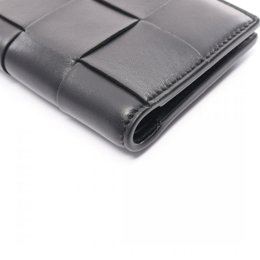Bottega Veneta Maxi Intrecciato Bi-Fold Wallet Leather Black 881246 - ShopShops