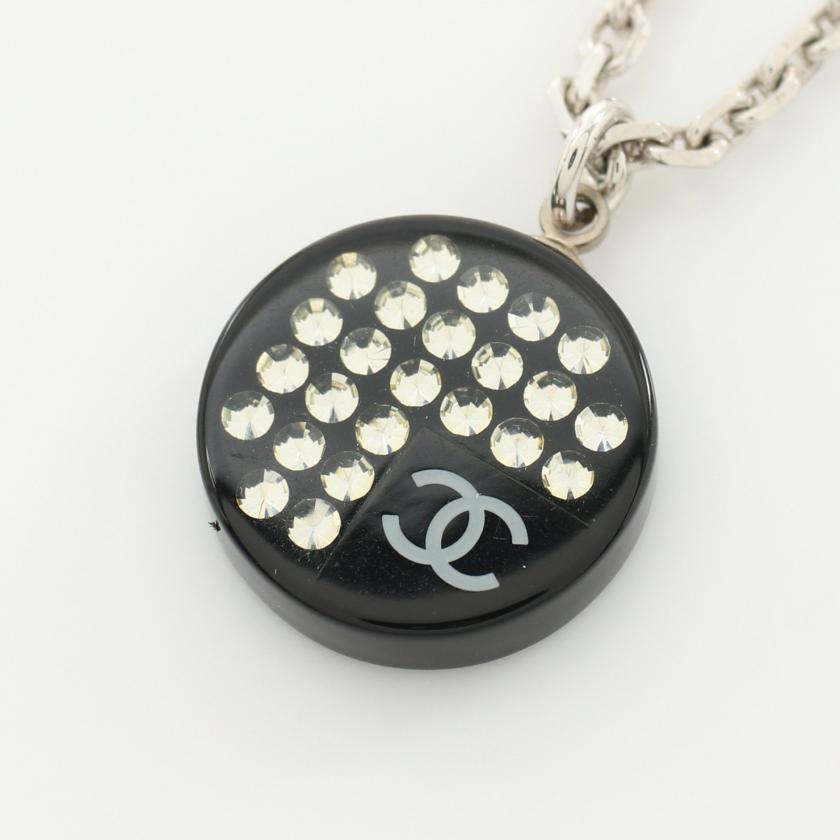 Chanel Coco Mark Necklace Rhinestone Silver Black Clear 05p 872778 - ShopShops