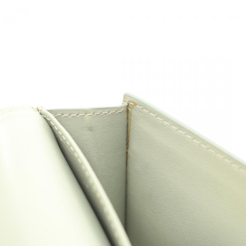 Celine Large Strap Wallet Large Strap Wallet Bi-Fold Long Wallet Leather Light Green Gray Beige 879976 - ShopShops