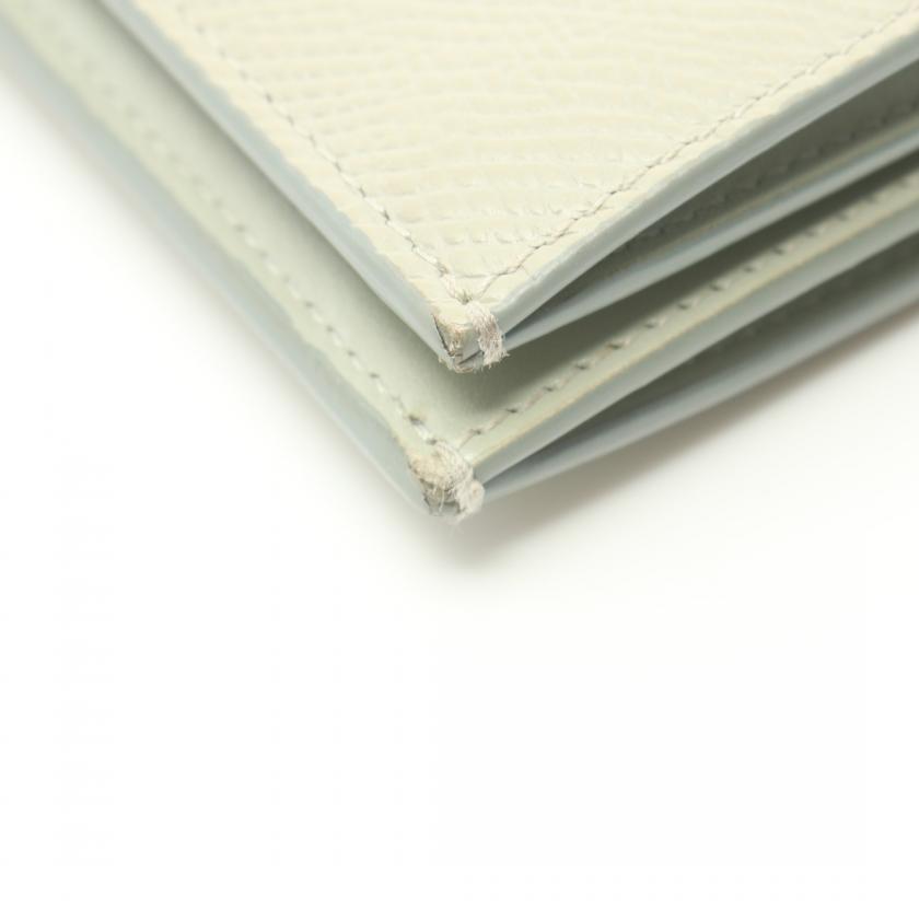 Celine Large Strap Wallet Large Strap Wallet Bi-Fold Long Wallet Leather Light Green Gray Beige 879976 - ShopShops