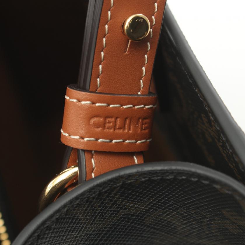 Celine Small Vertical Hippopotamus Triomphe Handbag Tote Bag PVC Leather Black Brown 2way 881256 - ShopShops