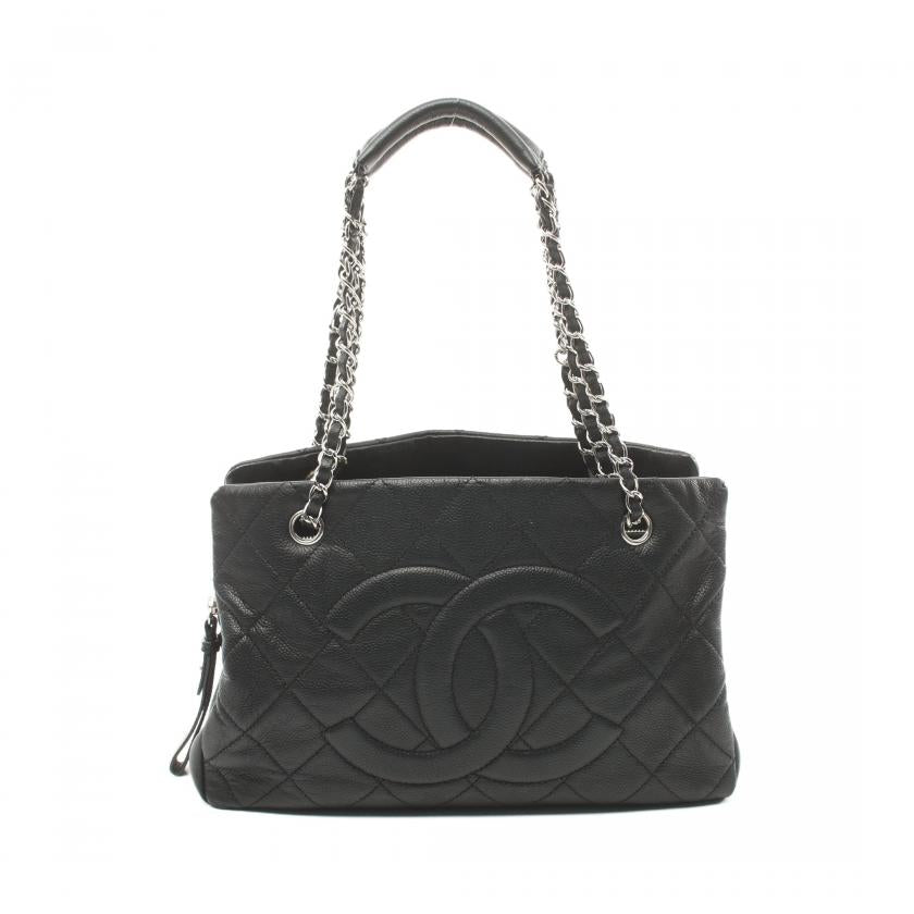 Chanel Matelasse Chain Shoulder Bag Chain Tote Bag Caviar Skin Black Silver Hardware 881495 - ShopShops
