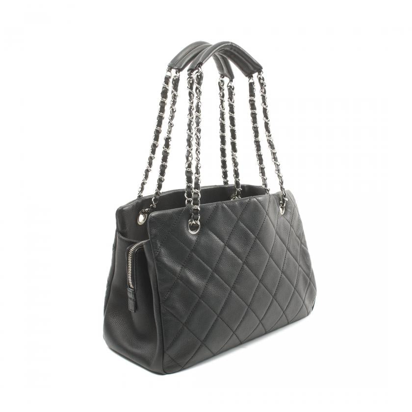 Chanel Matelasse Chain Shoulder Bag Chain Tote Bag Caviar Skin Black Silver Hardware 881495 - ShopShops